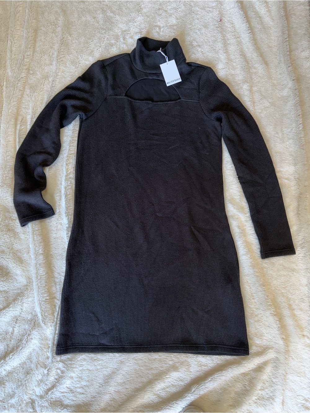 Walter Baker Black Cutout Turtleneck Sweater Dress